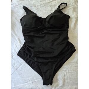 NWT Swimsuits For All 16 Black Twist V Neck Bombshell 1pc 130292